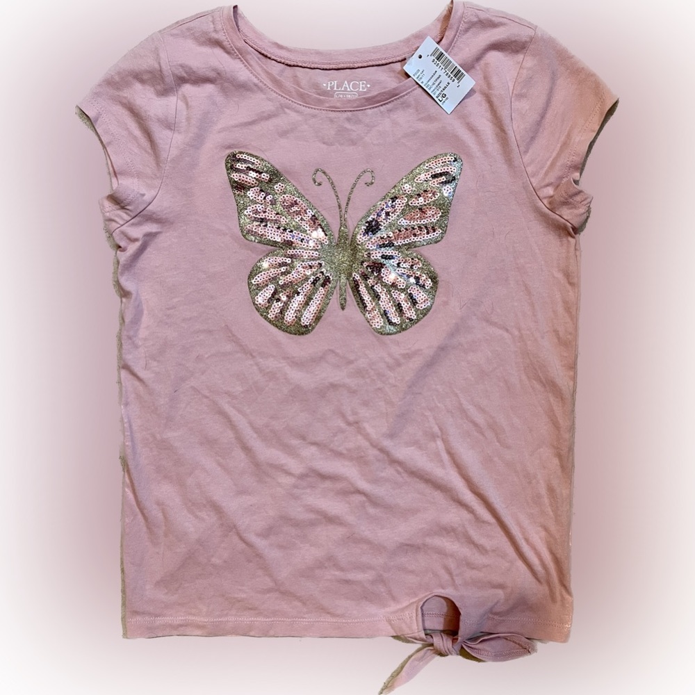 The Children’s Place Girls Sequin Butterfly Short Sleeve Top Large​ • NEW